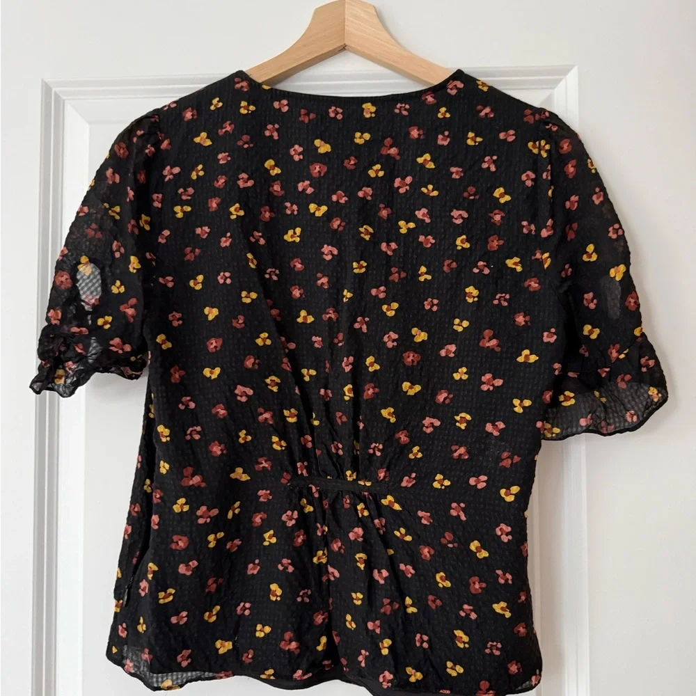 Madewell Silk Black Blouse with Red and Yellow Floral Print - Picture 2 of 10
